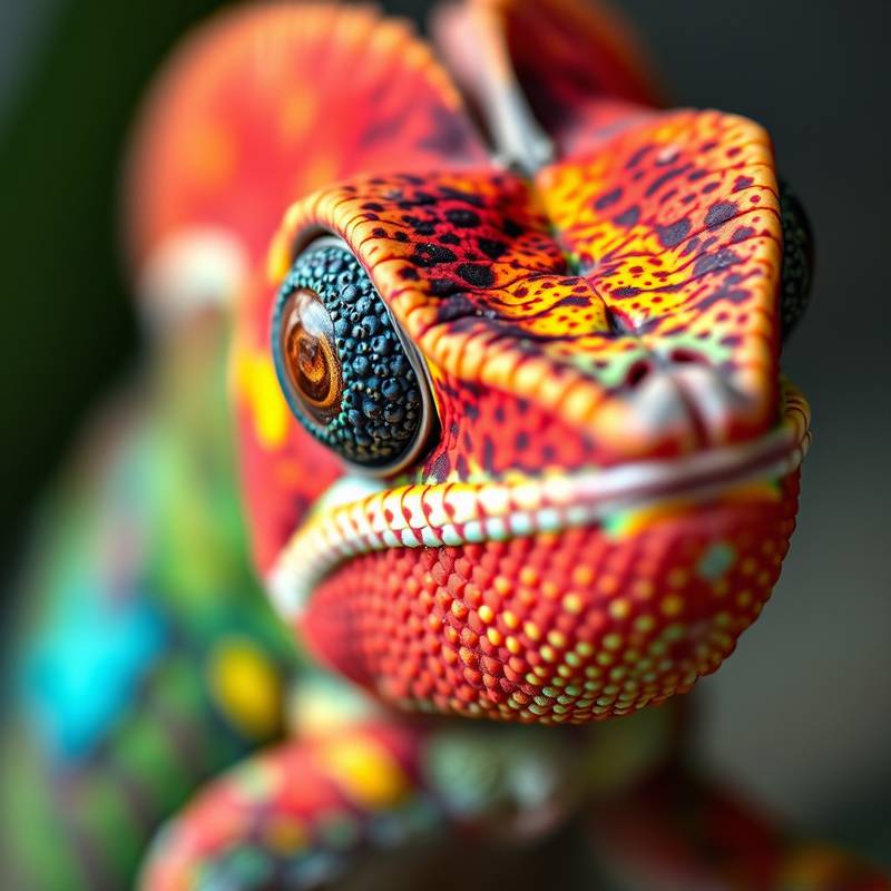 Close-up photo of a colorful chameleon.
